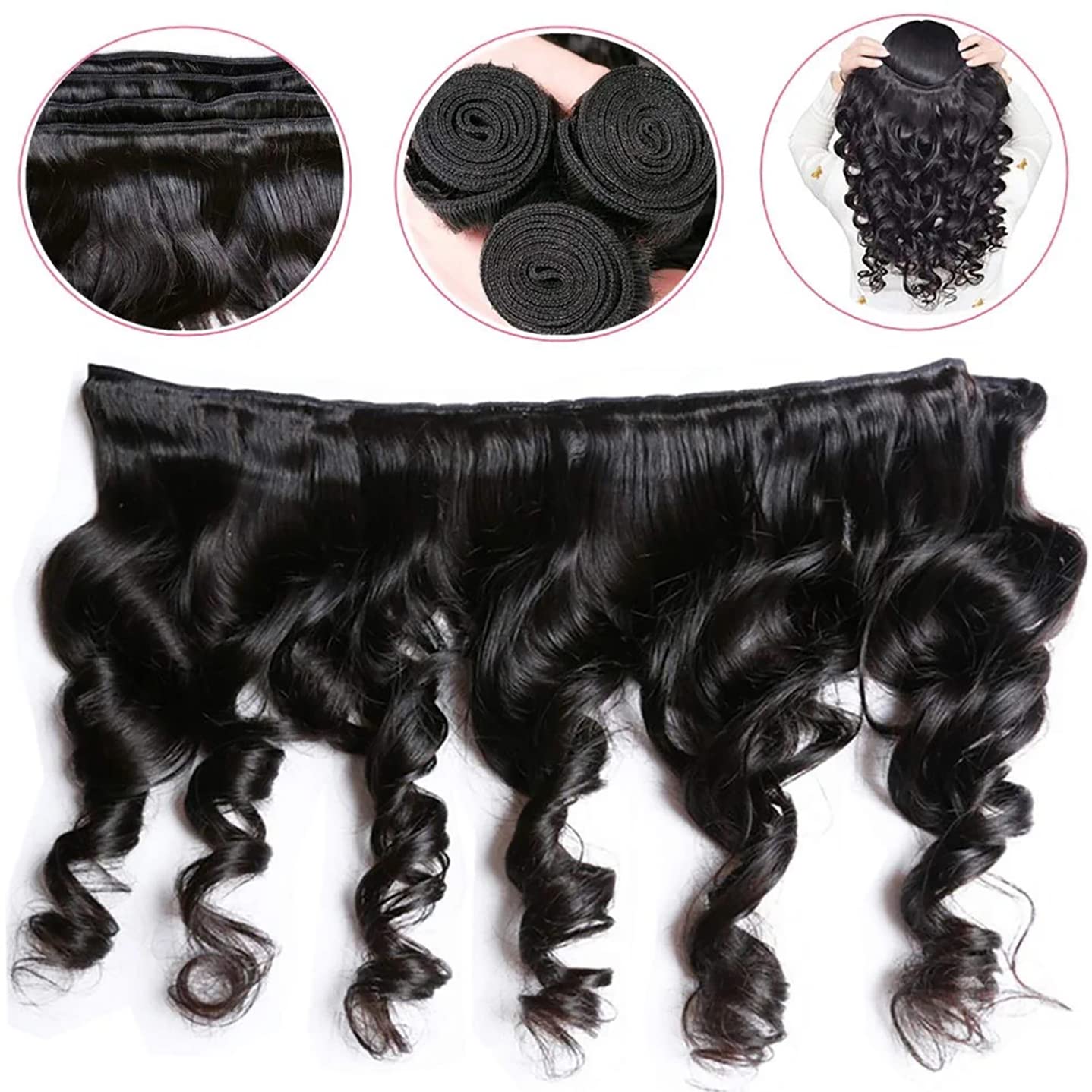 Loose Wave Bundles 12A Brazilian Human Hair Loose Wave Bundles 100% Unprocessed Brazilian Virgin Hair Loose Deep Wave Human Hair Bundles Natural Black Weave Hair Extensions