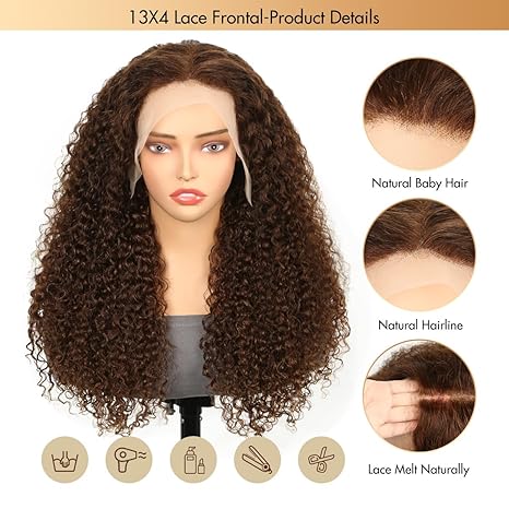 Chocolate Brown Lace Front Wigs Human Hair 13x4 HD Transparent Water Wave Lace Front Wigs Human Hair Pre Plucked with Baby Hair