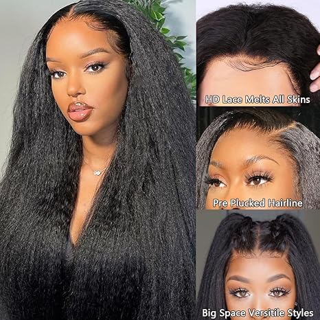 Brazilian Kinky Yaki Straight Human Hair Preplucked Full 4x4 13x4 13x6 Lace Front Wigs