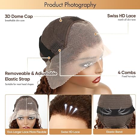 Chocolate Brown Lace Front Wigs Human Hair 13x4 HD Transparent Water Wave Lace Front Wigs Human Hair Pre Plucked with Baby Hair