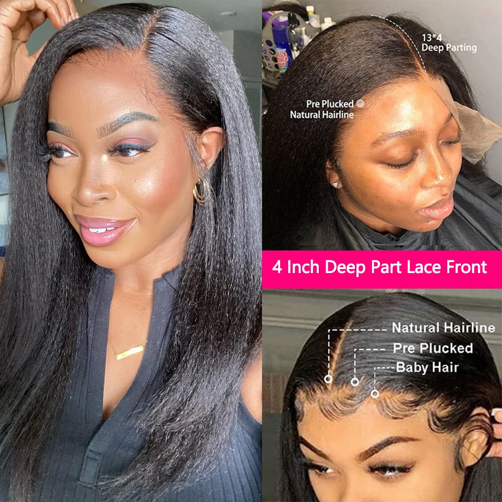 Brazilian Kinky Yaki Straight Human Hair Preplucked Full 4x4 13x4 13x6 Lace Front Wigs