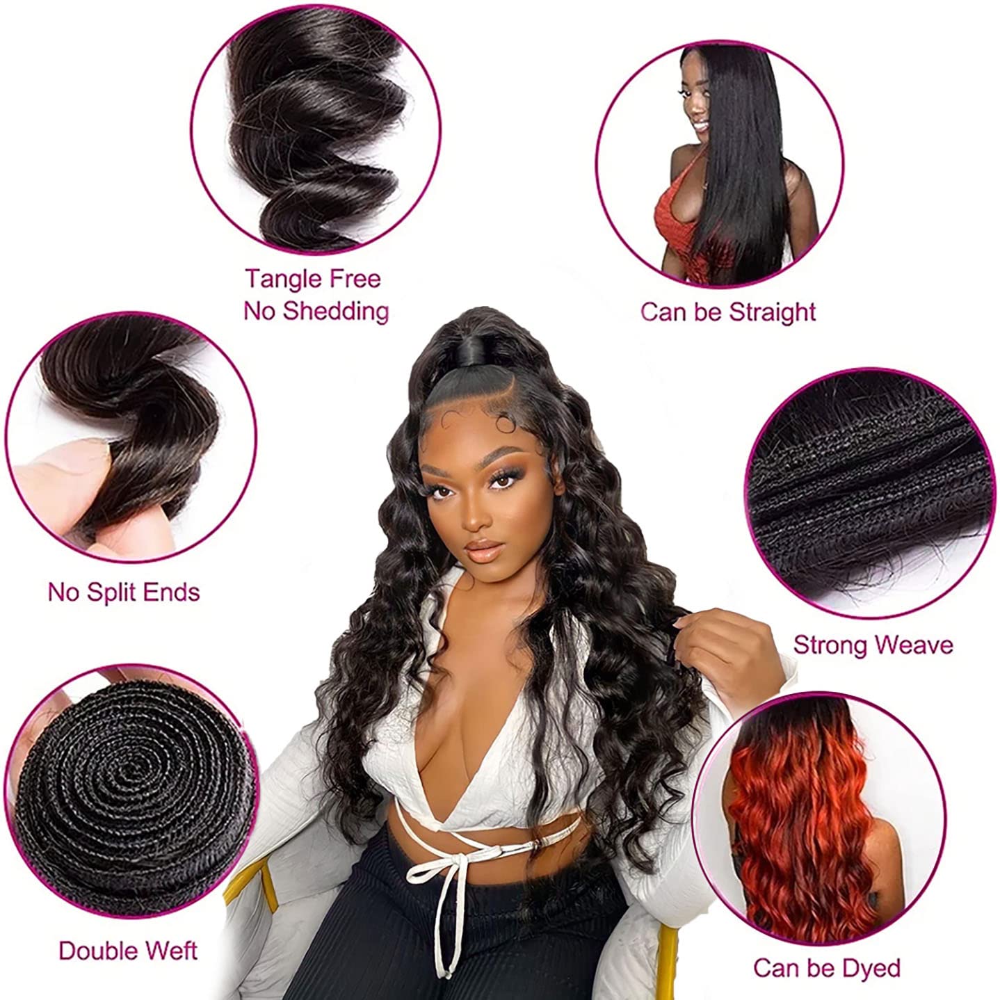 Loose Wave Bundles 12A Brazilian Human Hair Loose Wave Bundles 100% Unprocessed Brazilian Virgin Hair Loose Deep Wave Human Hair Bundles Natural Black Weave Hair Extensions