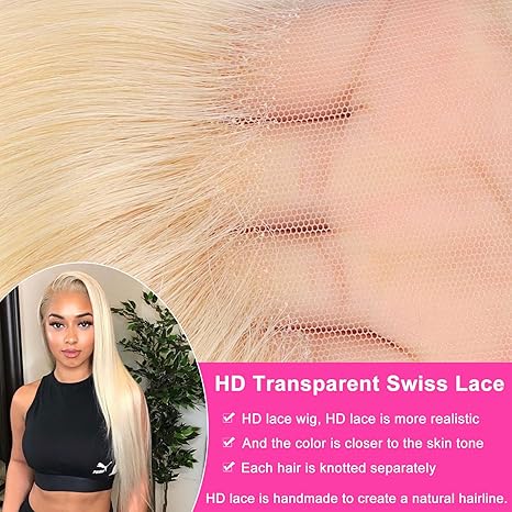 613 Blonde Lace Front Wig Human Hair 30 Inch 13x4 HD Transparnet Straight Glueless Wigs Human Hair Pre Plucked 613 Lace Frontal Wig 180% Density Bleached Knots Human Hair Wigs
