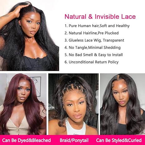 Brazilian Kinky Yaki Straight Human Hair Preplucked Full 4x4 13x4 13x6 Lace Front Wigs