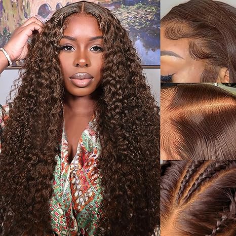 Chocolate Brown Lace Front Wigs Human Hair 13x4 HD Transparent Water Wave Lace Front Wigs Human Hair Pre Plucked with Baby Hair