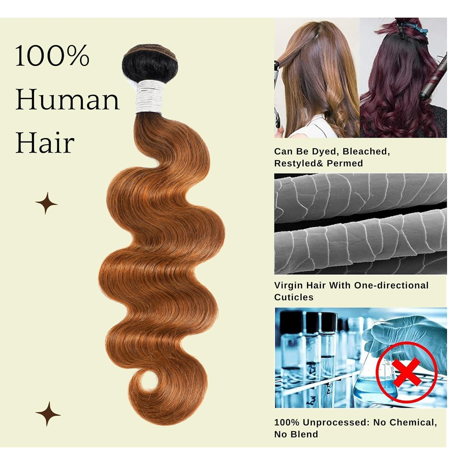 Ombre Brazilian Body Wave Human Hair Bundles With Closure