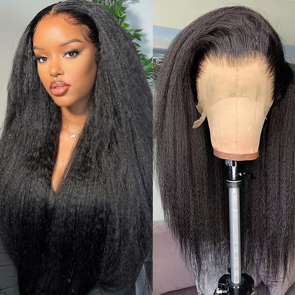 Brazilian Kinky Yaki Straight Human Hair Preplucked Full 4x4 13x4 13x6 Lace Front Wigs
