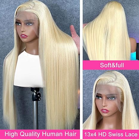 613 Blonde Lace Front Wig Human Hair 30 Inch 13x4 HD Transparnet Straight Glueless Wigs Human Hair Pre Plucked 613 Lace Frontal Wig 180% Density Bleached Knots Human Hair Wigs