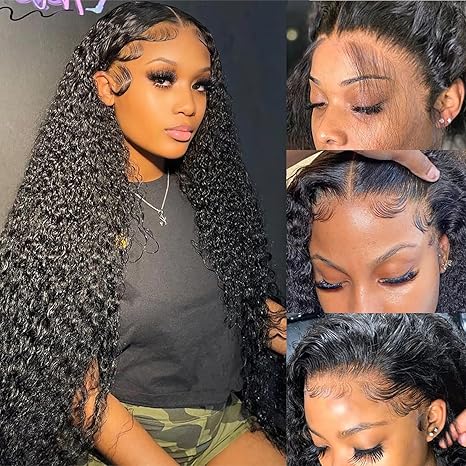 Brazilian Deep Wave Human Hair 13x4 Full Transparent HD Lace Frontal Wig 30 40 Inch 180% Density