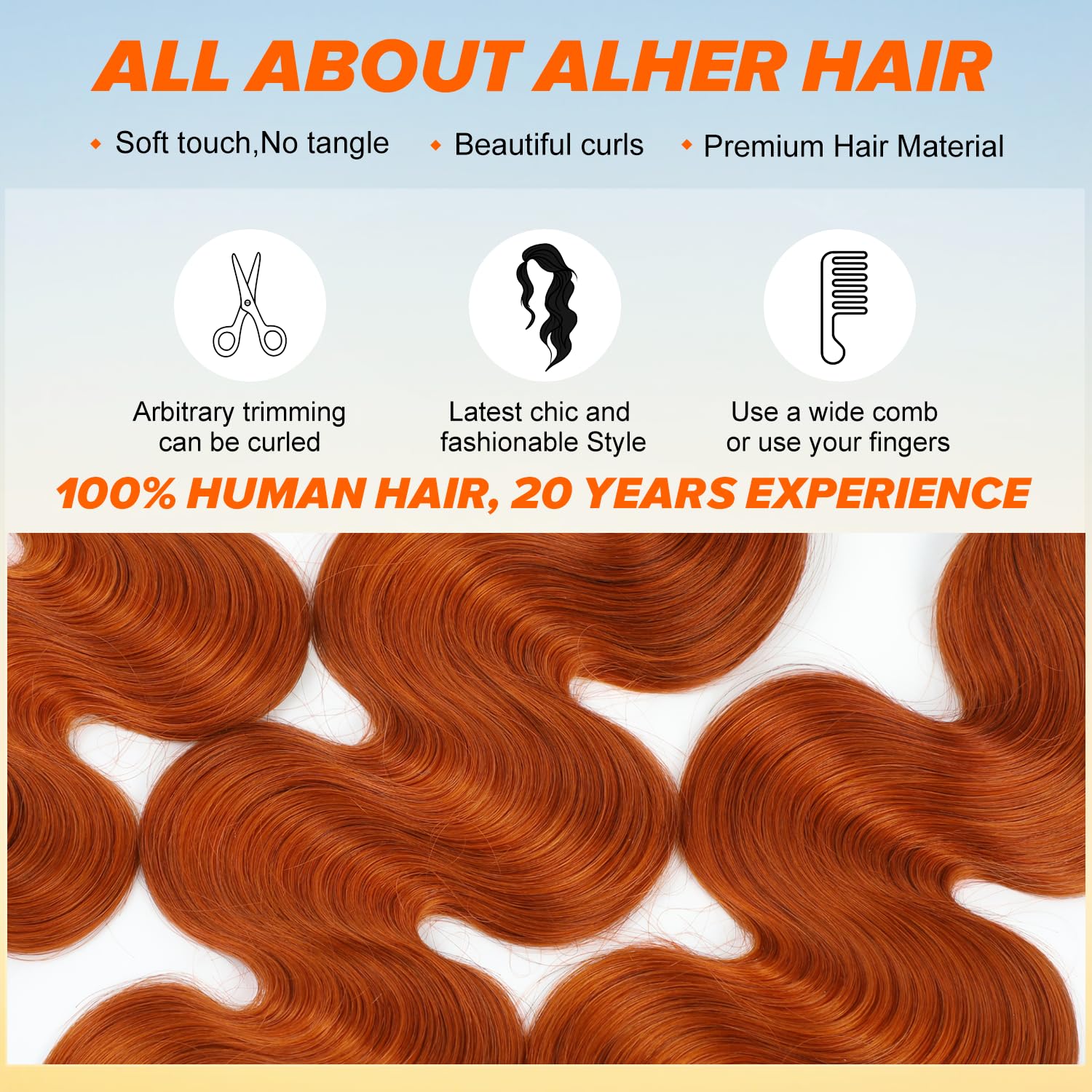 Body Wave Bundles with Closure Ginger Orange Human Hair