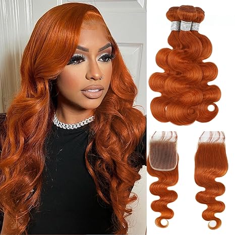 Body Wave Bundles with Closure Ginger Orange Human Hair
