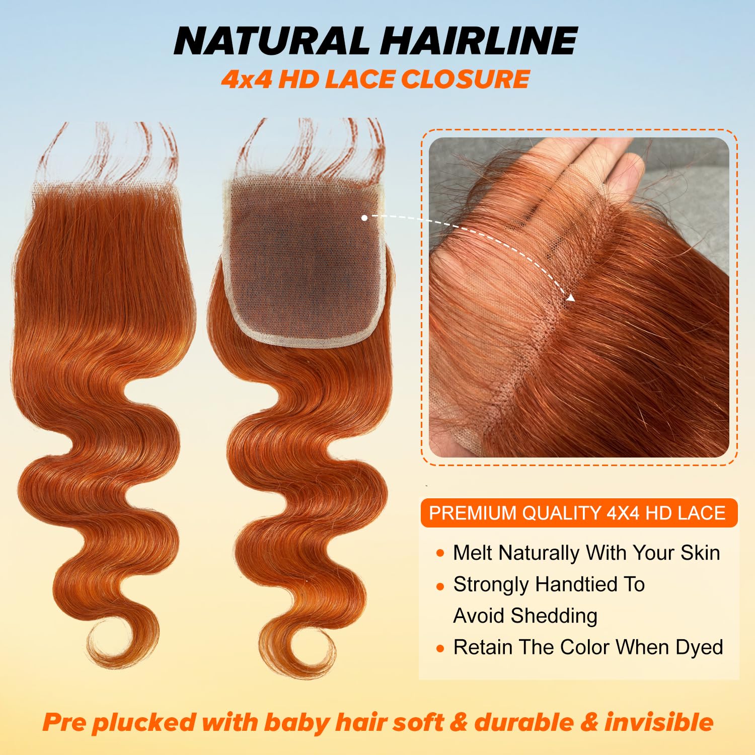 Body Wave Bundles with Closure Ginger Orange Human Hair