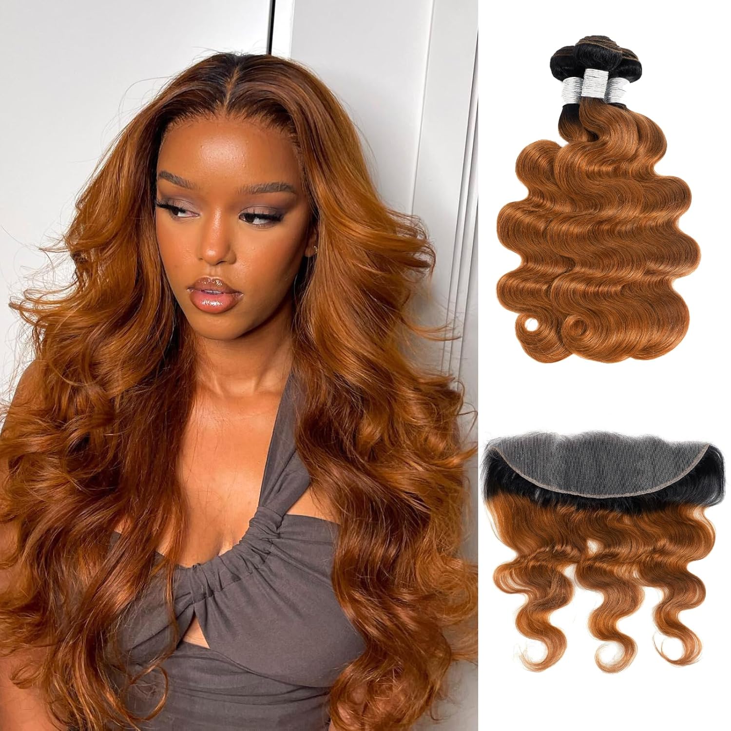 Ombre Brazilian Body Wave Human Hair Bundles With Closure