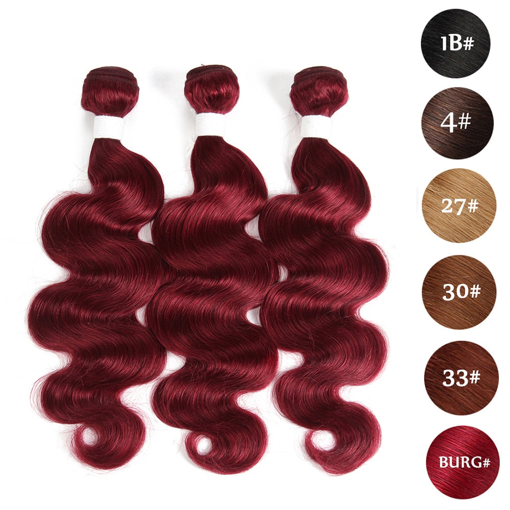 Burgundy Brazilian Body Wave Remy Human Hair Bundles With 13x4 Lace Frontal Closure