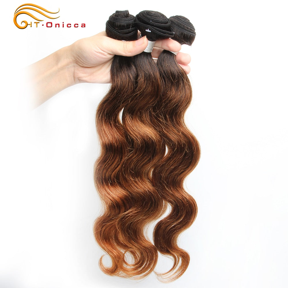 Ombre Brazilian Body Wave Human Hair Bundles With Closure