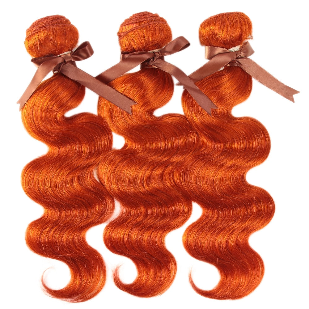 Blonde Orange Brazilian Body Wave Remy Human Hair Bundles With Closure