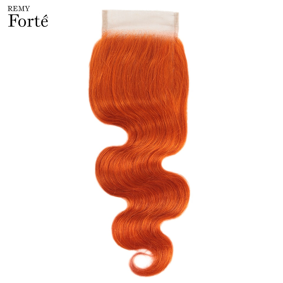 Blonde Orange Brazilian Body Wave Remy Human Hair Bundles With Closure