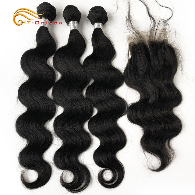 Ombre Brazilian Body Wave Human Hair Bundles With Closure