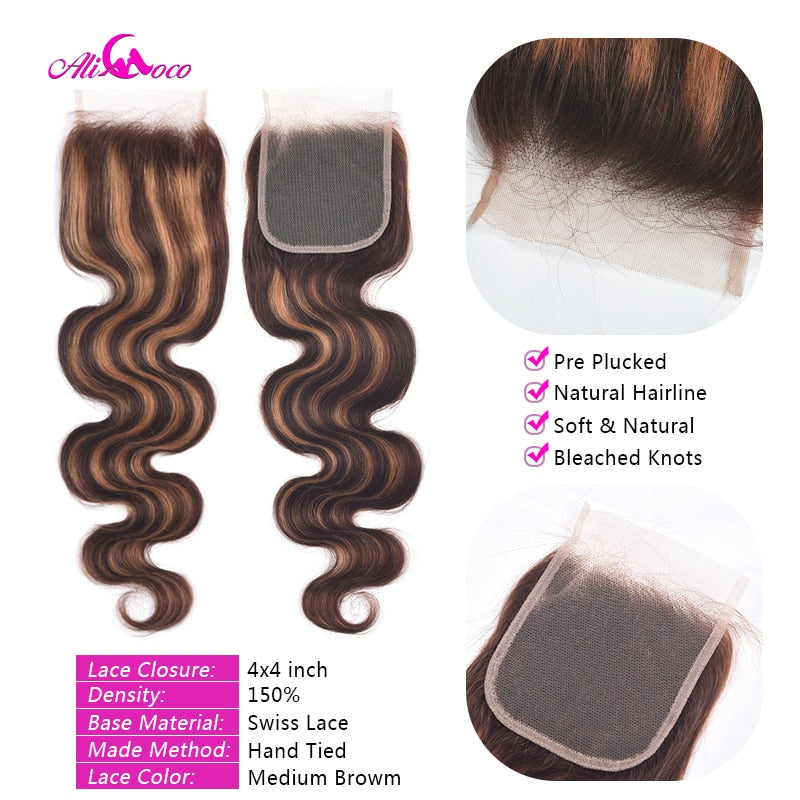 Highlight Brazilian Body Wave Ombre Remy Human Hair 5x5 Closure Bundles