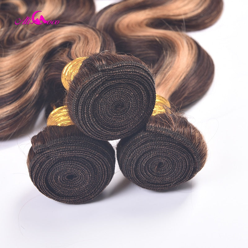 Highlight Brazilian Body Wave Ombre Remy Human Hair 5x5 Closure Bundles