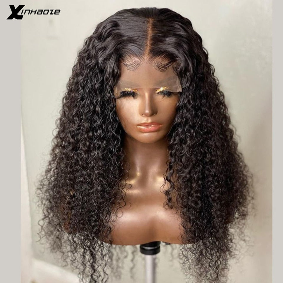 Dark Brown Brazilian Kinky Curly Remy Human Hair 13x4 Full Lace Frontal Wigs 180% Density