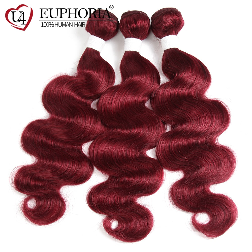 Burgundy Brazilian Body Wave Remy Human Hair Bundles With 13x4 Lace Frontal Closure