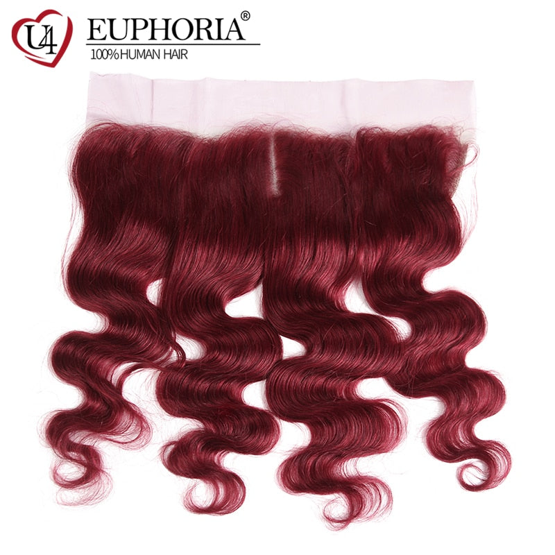 Burgundy Brazilian Body Wave Remy Human Hair Bundles With 13x4 Lace Frontal Closure