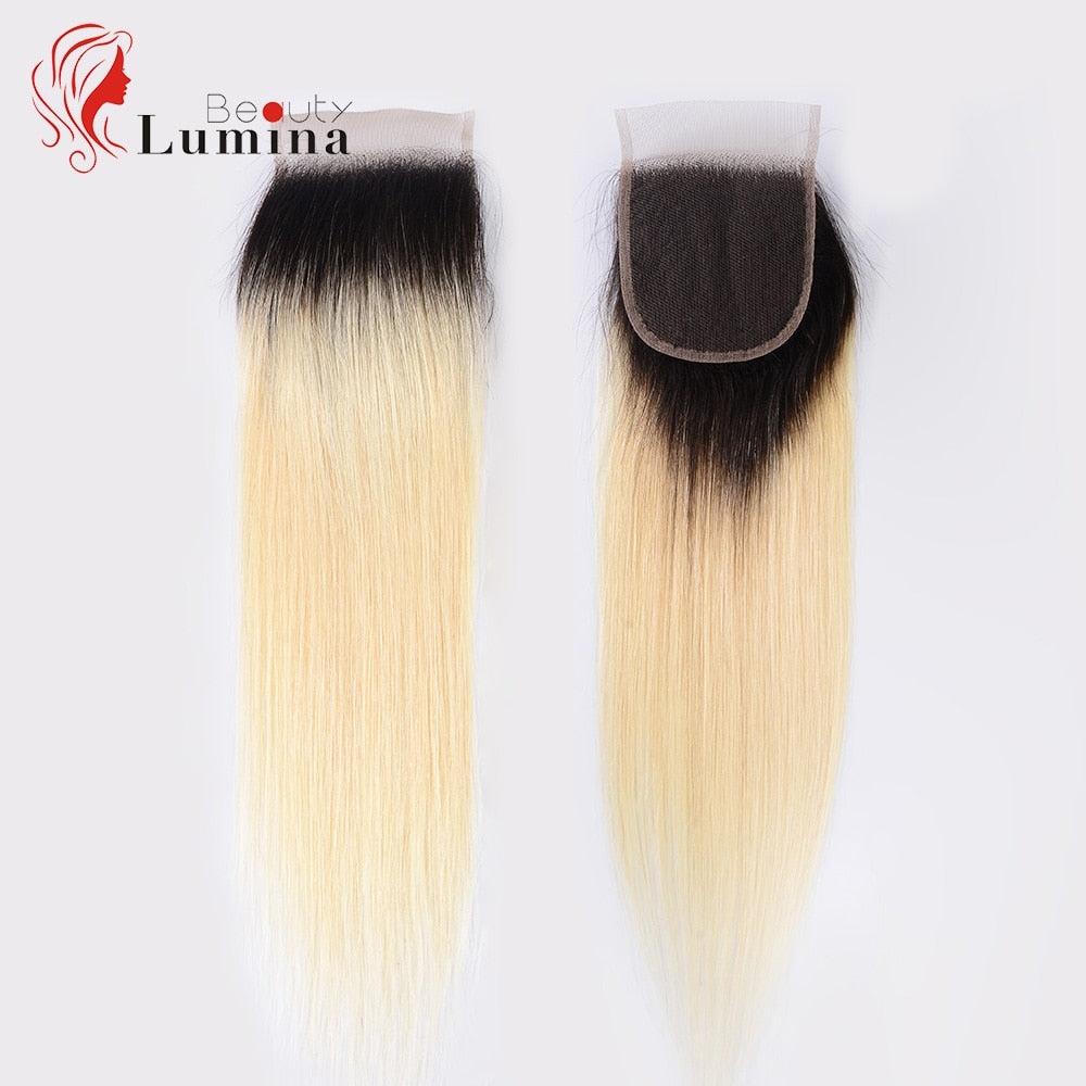 Blonde Brazilian Straight Remy Human Hair 4X4/13X4 Lace Frontal Closure