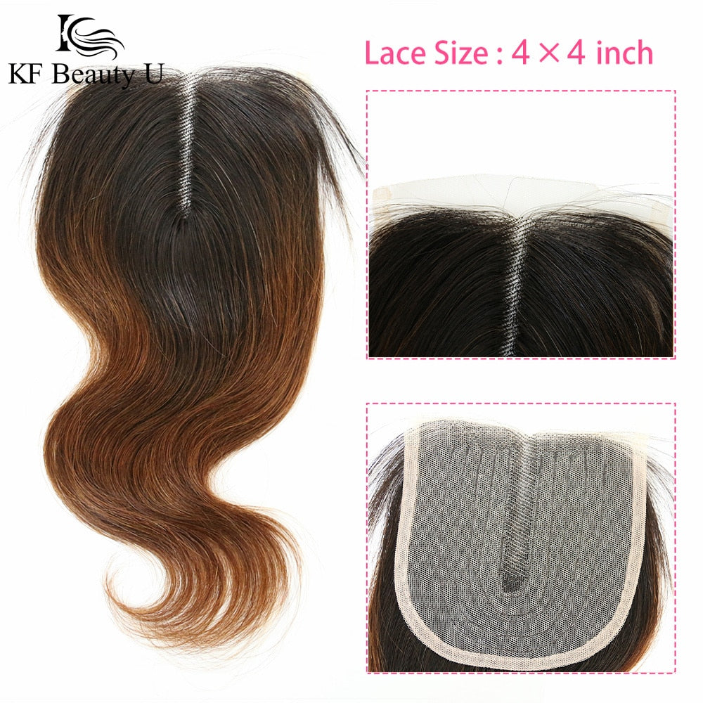 Brazilian Body Wave Human Hair T Part 13X4 4x4 Lace Frontal Closure