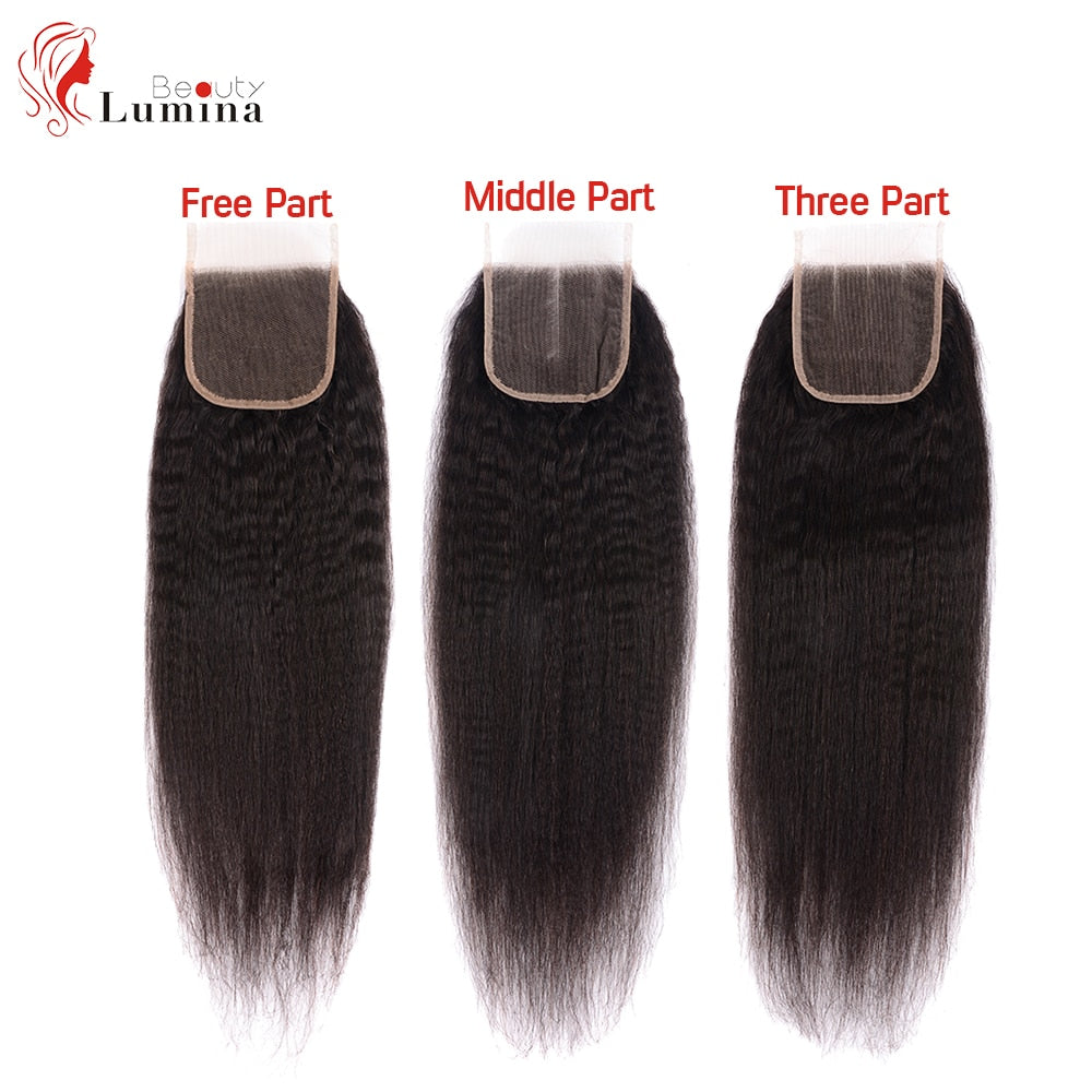 Yaki SKinky Straight 100% Human Hair Pre Plucked Transparent 4*4/13*4 Lace Frontal Closure