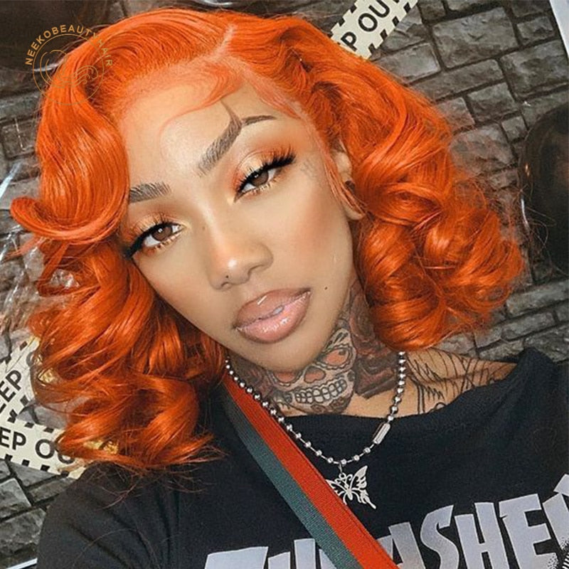 Brazilian Red Bob Human Hair 13X4 Full Lace Frontal Wig