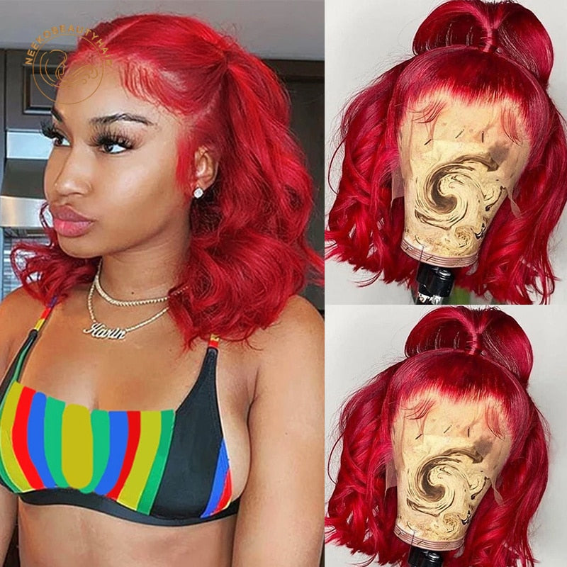 Brazilian Red Bob Human Hair 13X4 Full Lace Frontal Wig