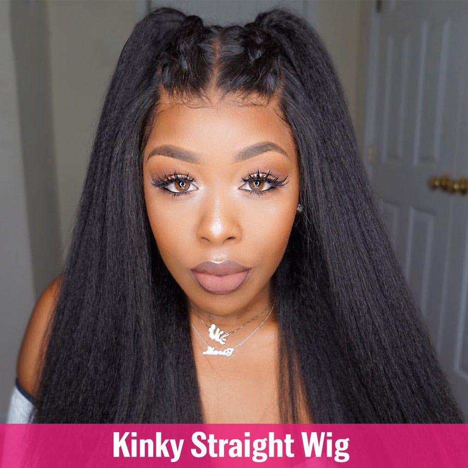 Brazilian Kinky Yaki Straight Human Hair Preplucked Full 4x4 13x4 13x6 Lace Front Wigs