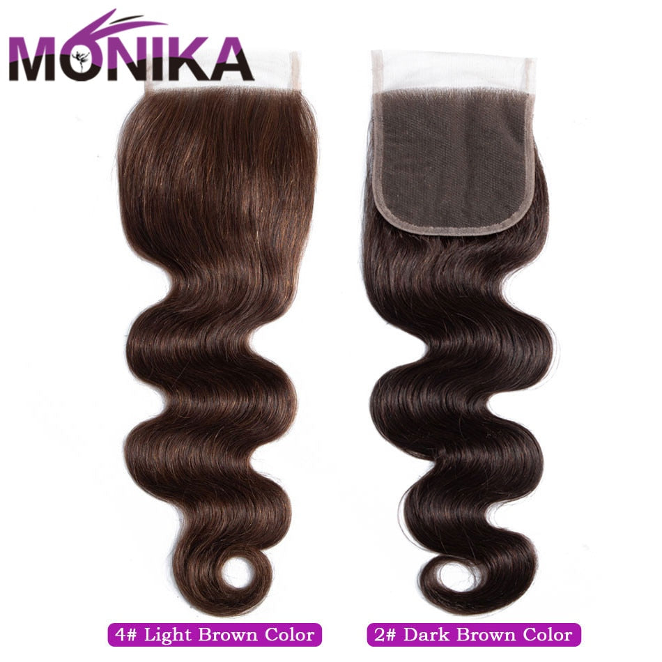 2# 4# Brown Brazilian Body Wave Non-Remy Human Hair 4x4 Swiss Lace Closure