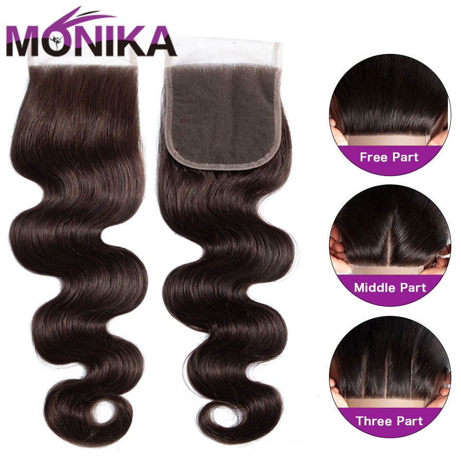 2# 4# Brown Brazilian Body Wave Non-Remy Human Hair 4x4 Swiss Lace Closure