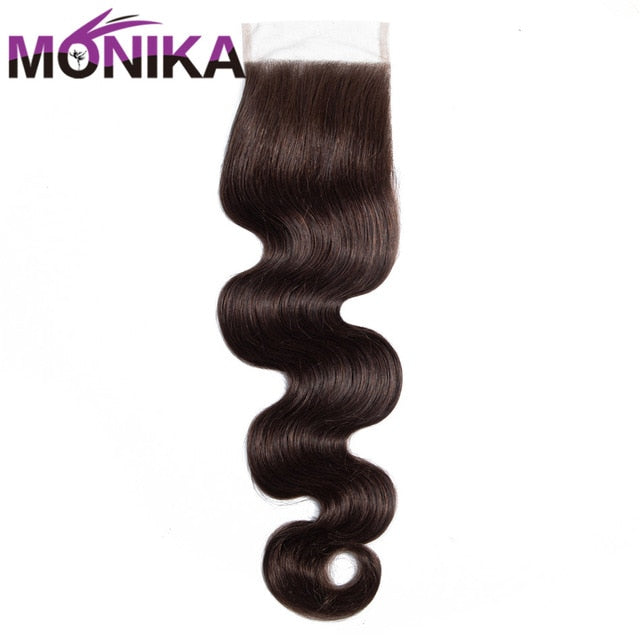 2# 4# Brown Brazilian Body Wave Non-Remy Human Hair 4x4 Swiss Lace Closure