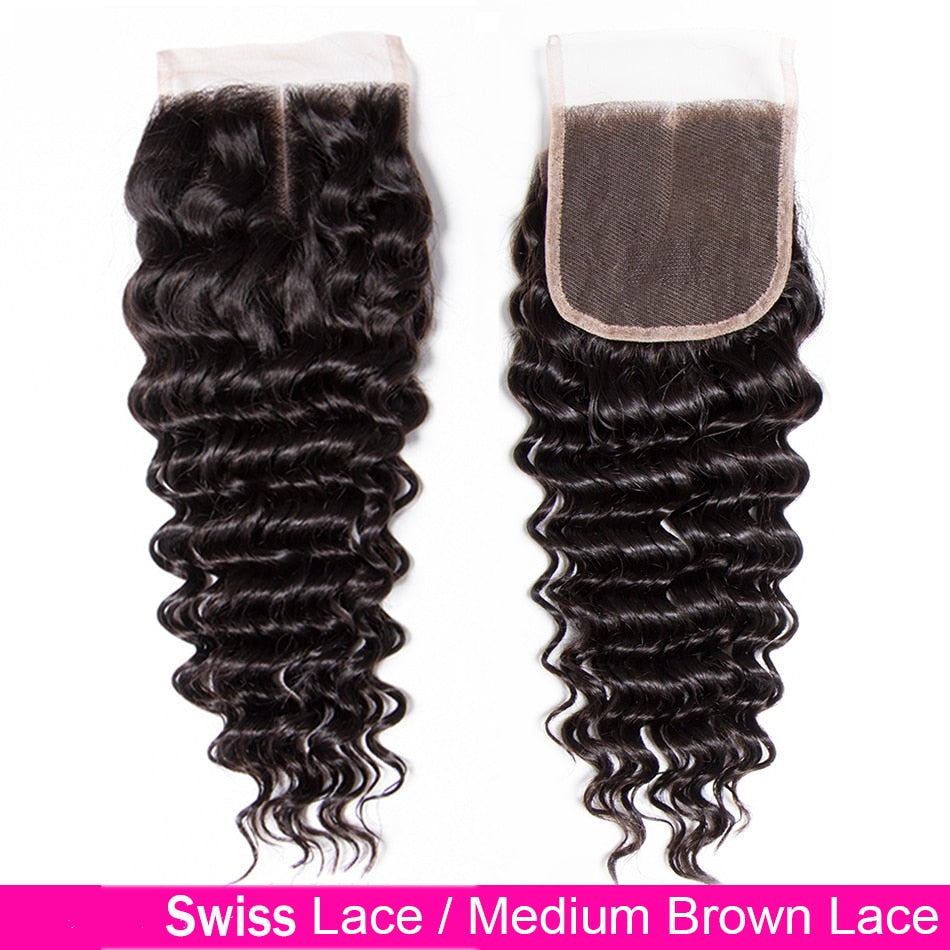 Brazilian Deep Wave 100% Human Hair 4X4 Swiss Lace Closure