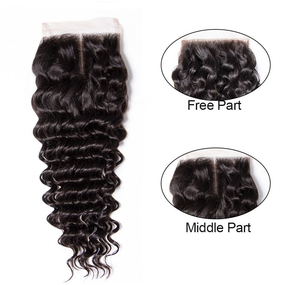 Brazilian Deep Wave 100% Human Hair 4X4 Swiss Lace Closure