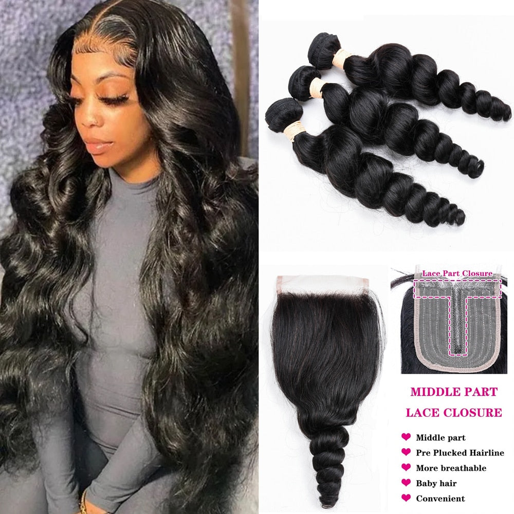 Brazilian Deep Wave Human Hair Bundles With HD 4x4 T Part Lace Closure