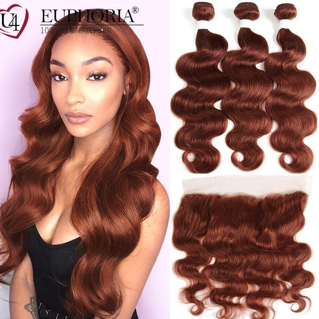 Burgundy Brazilian Body Wave Remy Human Hair Bundles With 13x4 Lace Frontal Closure