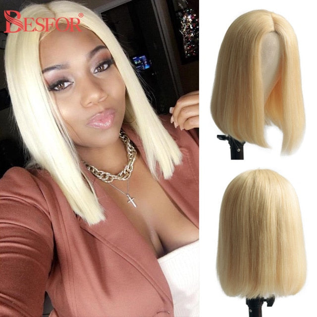 Blonde Straight Human Hair Full Glueless Bob Non Lace Front Wigs 180% Density