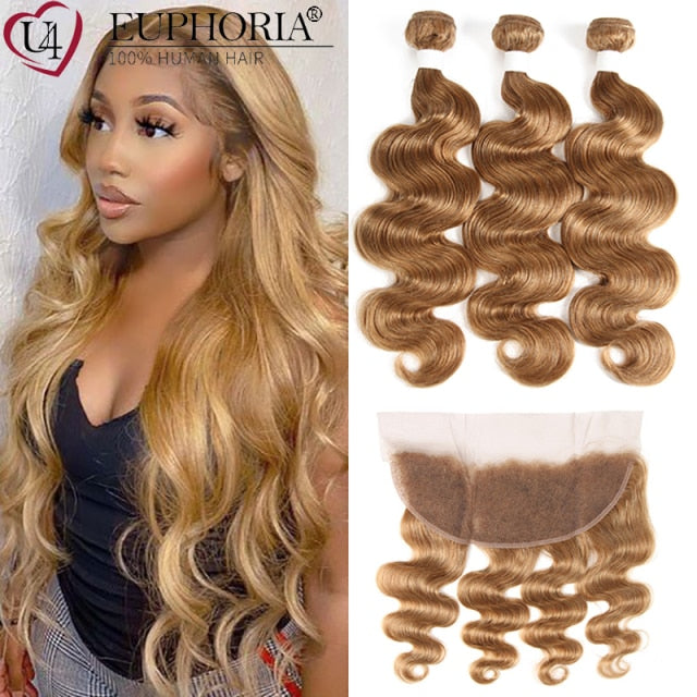 Burgundy Brazilian Body Wave Remy Human Hair Bundles With 13x4 Lace Frontal Closure