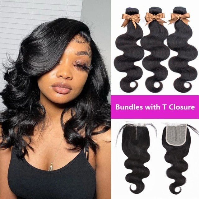 Brazilian Deep Wave Human Hair Bundles With HD 4x4 T Part Lace Closure