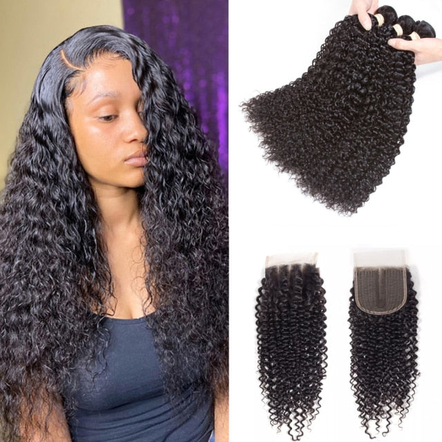 Brazilian Deep Wave Human Hair Bundles With HD 4x4 T Part Lace Closure