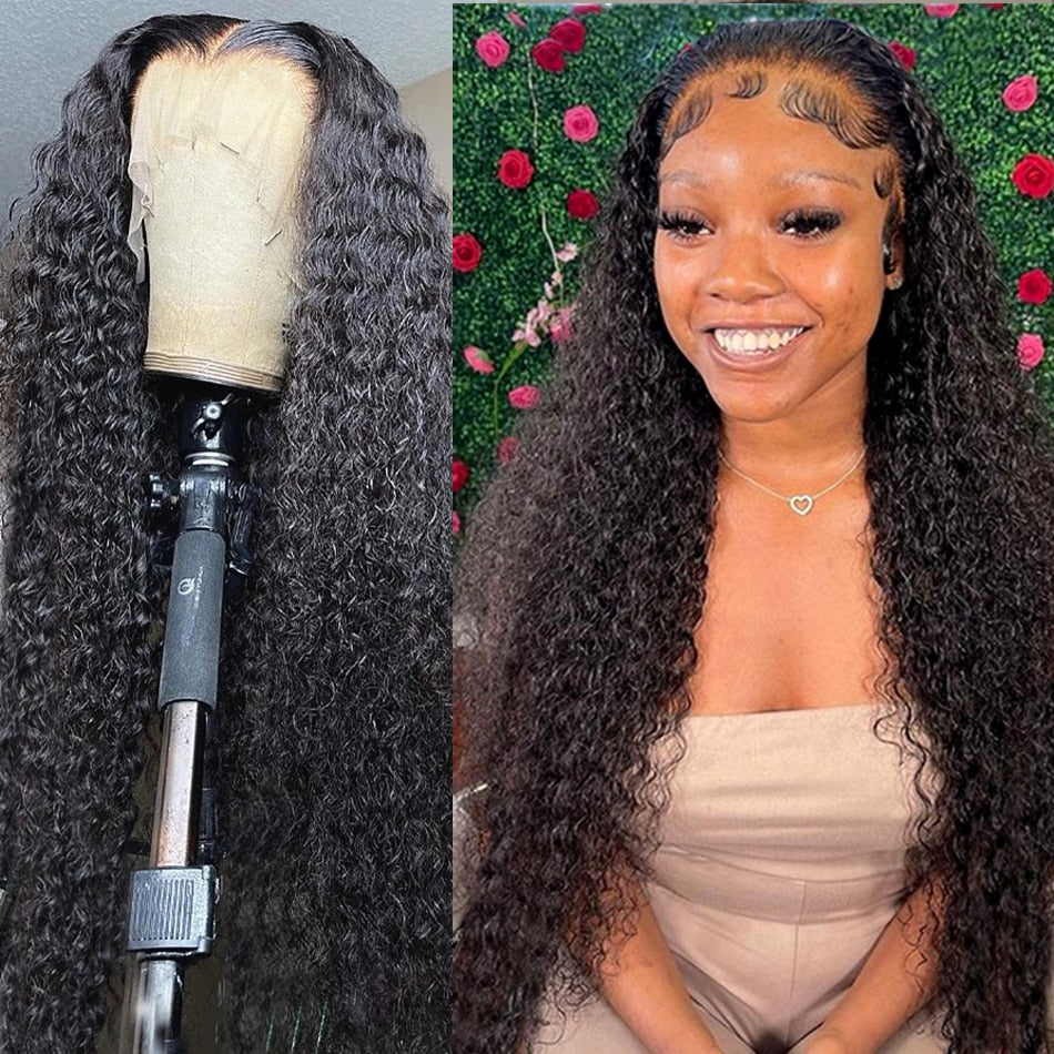 Brazilian Deep Wave Human Hair 13x4 Full Transparent HD Lace Frontal Wig 30 40 Inch 180% Density